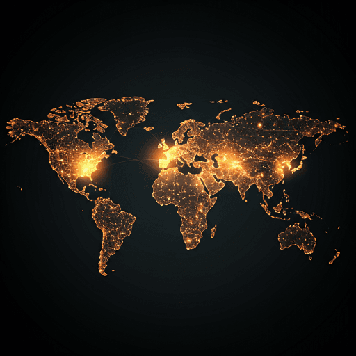 Global map showing node connections